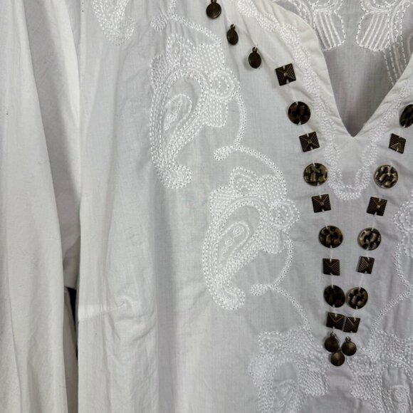 White Embroidered Cotton Tunic Coastal Cowgirl, Boho, Swim Cover Up - Picture 2 of 6